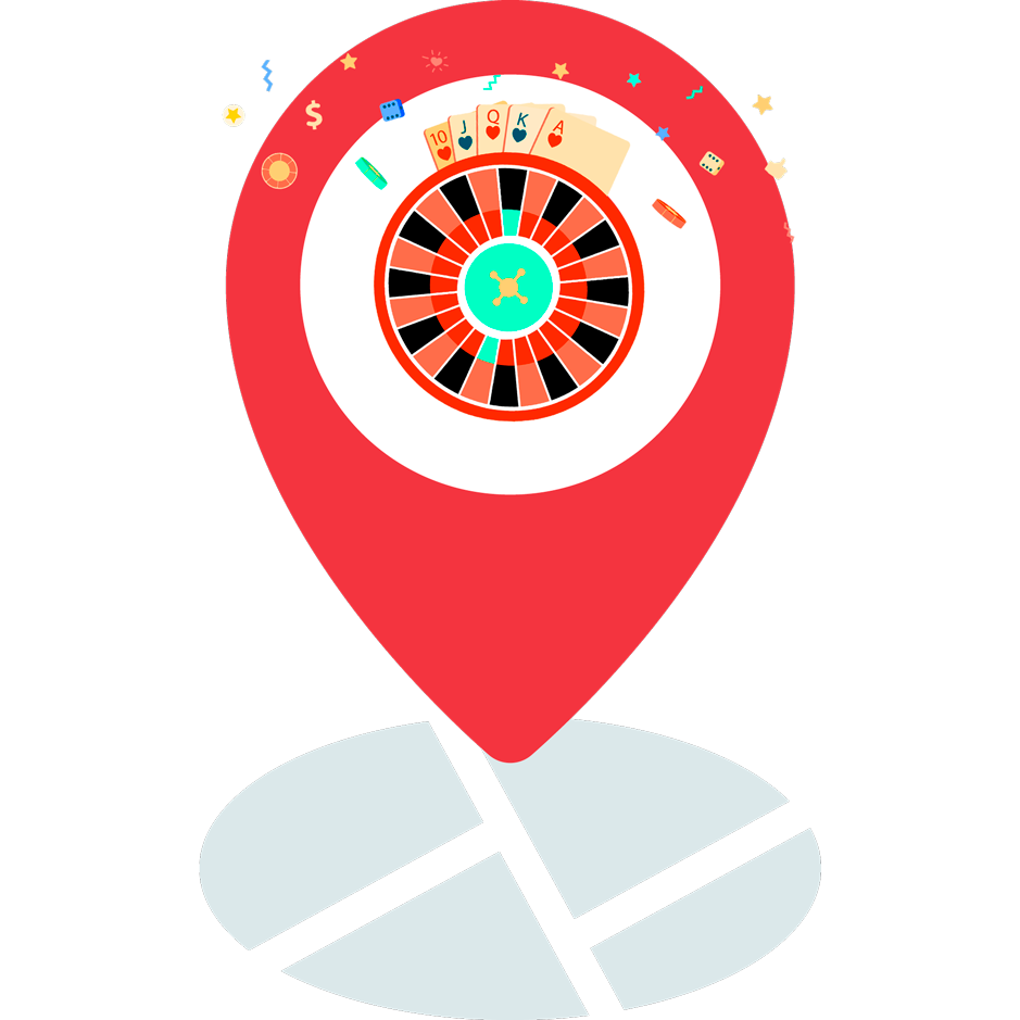 grey circle map with red location pin