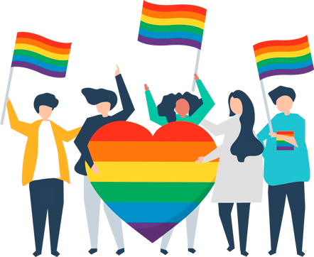 people holding lgbt support icons